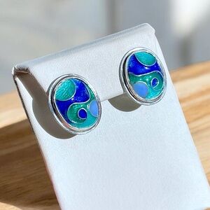 Silver and Blue Enamel Earrings
